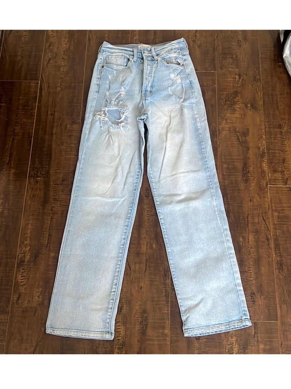 Cello Light Blue Distressed Straight Leg Jeans